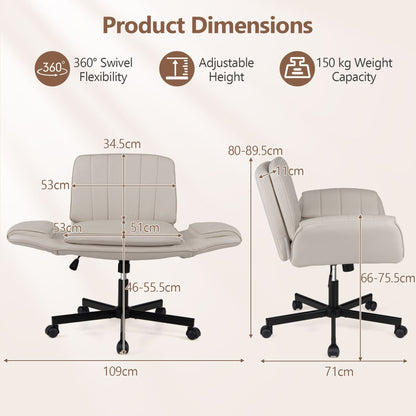 Criss Cross Office Chair with 6-Level Adjustable Arms and Wheels for Home Office-Beige