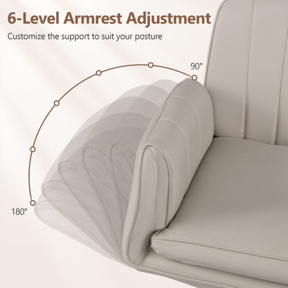 Criss Cross Office Chair with 6-Level Adjustable Arms and Wheels for Home Office-Beige