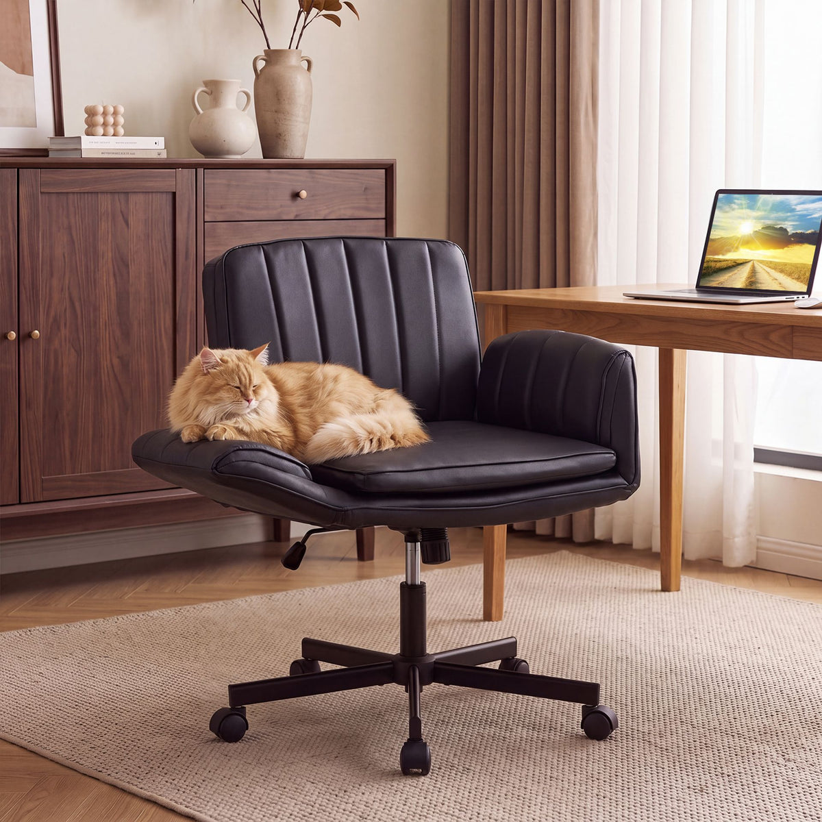 Criss Cross Office Chair with 6-Level Adjustable Arms and Wheels for Home Office-Black