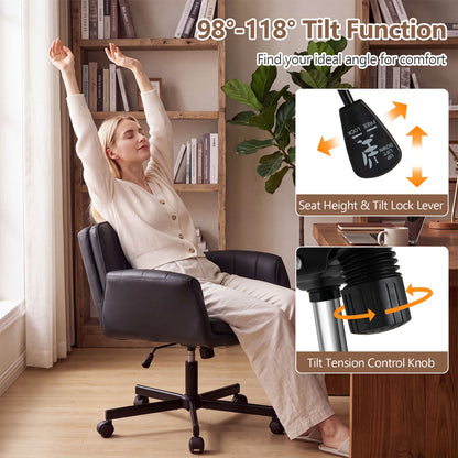 Criss Cross Office Chair with 6-Level Adjustable Arms and Wheels for Home Office-Black