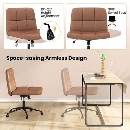Height-adjustable Armless Desk Chair with Wheels for Home Office Make Up-Brown