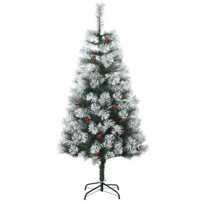 HOMCOM Wewnętrzna choinka Sztuczne jagody Dekoracja świąteczna z metalowym stojakiem i 184 końcówkami (5FT(150CM))
