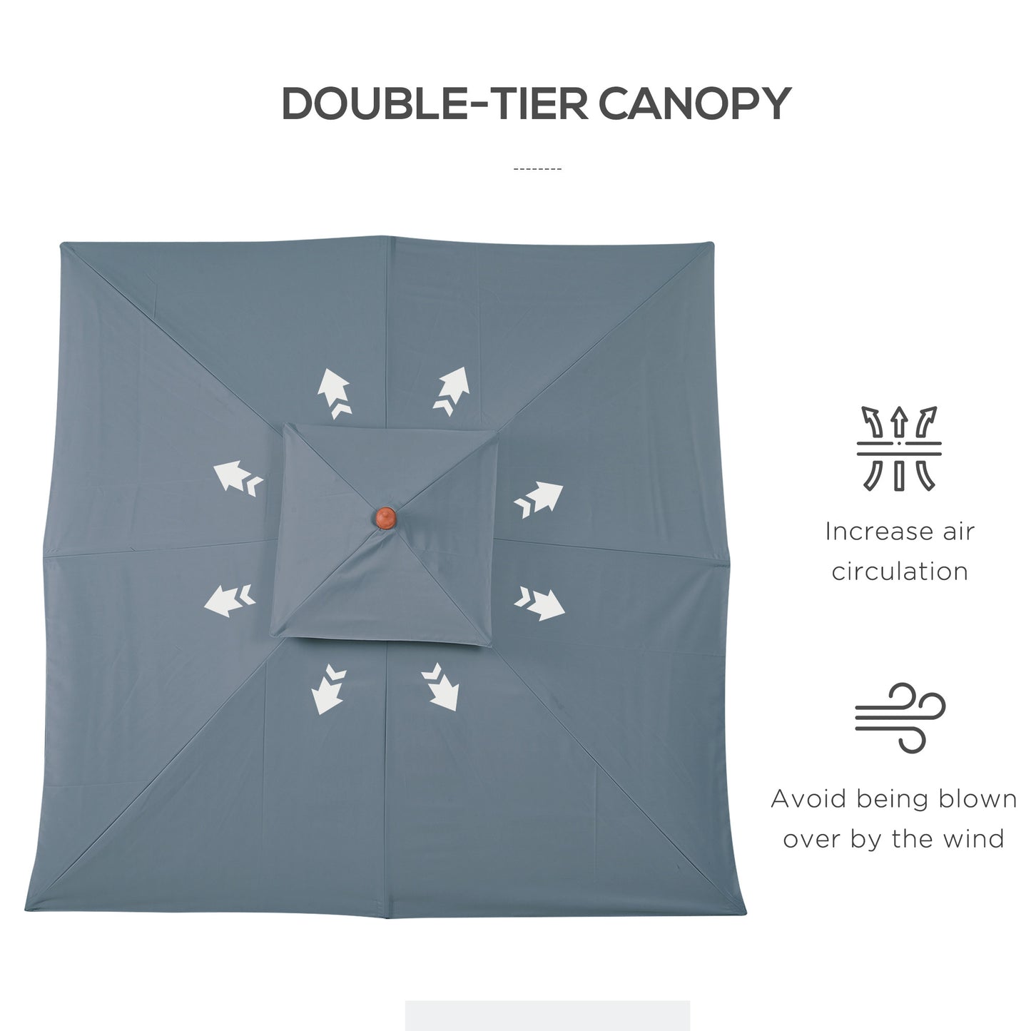 Outsunny 3 x 3 metry Parasol ogrodowy Parasol przeciwsłoneczny Drewniany baldachim parasola zewnętrznego Dwupoziomowy, ciemnoszary, PODSTAWA NIE JEST DOŁĄCZONA
