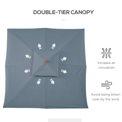 Outsunny 3 x 3 metry Parasol ogrodowy Parasol przeciwsłoneczny Drewniany baldachim parasola zewnętrznego Dwupoziomowy, ciemnoszary, PODSTAWA NIE JEST DOŁĄCZONA