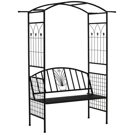 Outsunny Steel Frame Outdoor Garden Arch w/ 2-Seater Bench Flower Climber Black