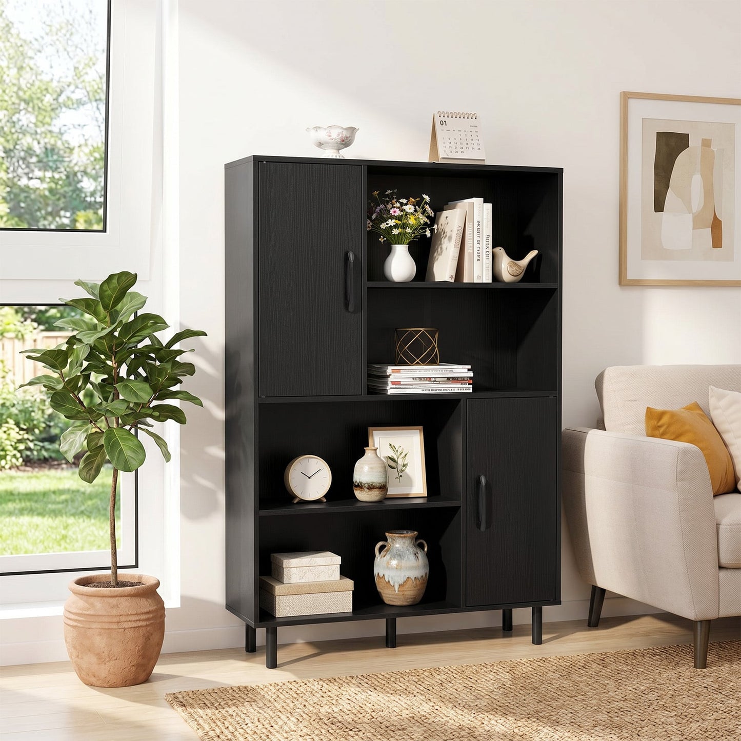 Cube Storage Cabinet with Metal Legs and Anti-topping Kits-Black