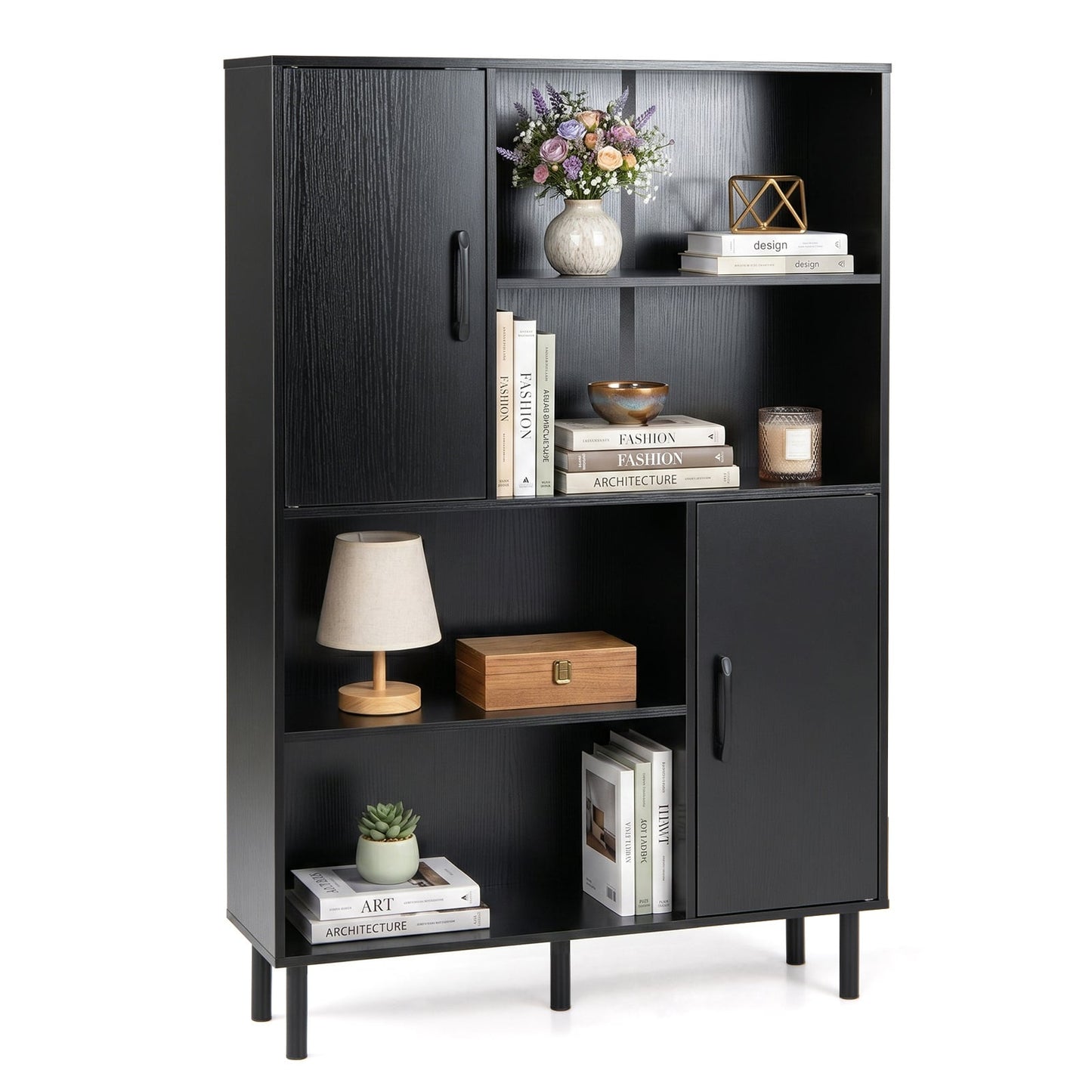Cube Storage Cabinet with Metal Legs and Anti-topping Kits-Black
