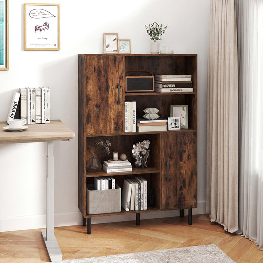 Cube Storage Cabinet with Metal Legs and Anti-topping Kits-Rustic Brown