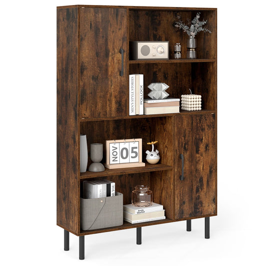 Cube Storage Cabinet with Metal Legs and Anti-topping Kits-Rustic Brown