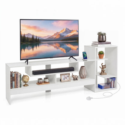 Cube TV Stand for 55 Inch TV with Power Outlets & Open Shelves for Living Room Bedroom-White