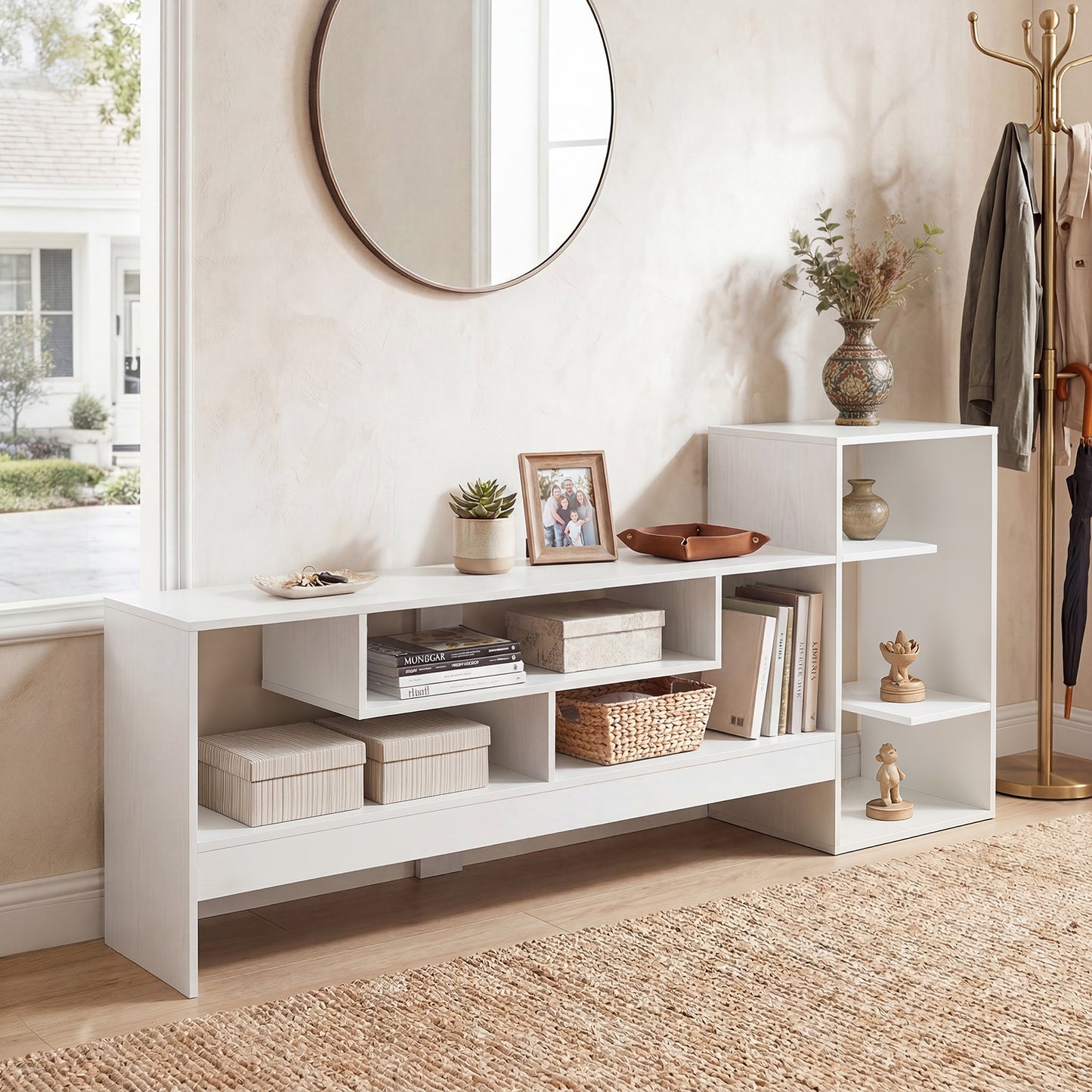 Cube TV Stand for 55 Inch TV with Power Outlets & Open Shelves for Living Room Bedroom-White