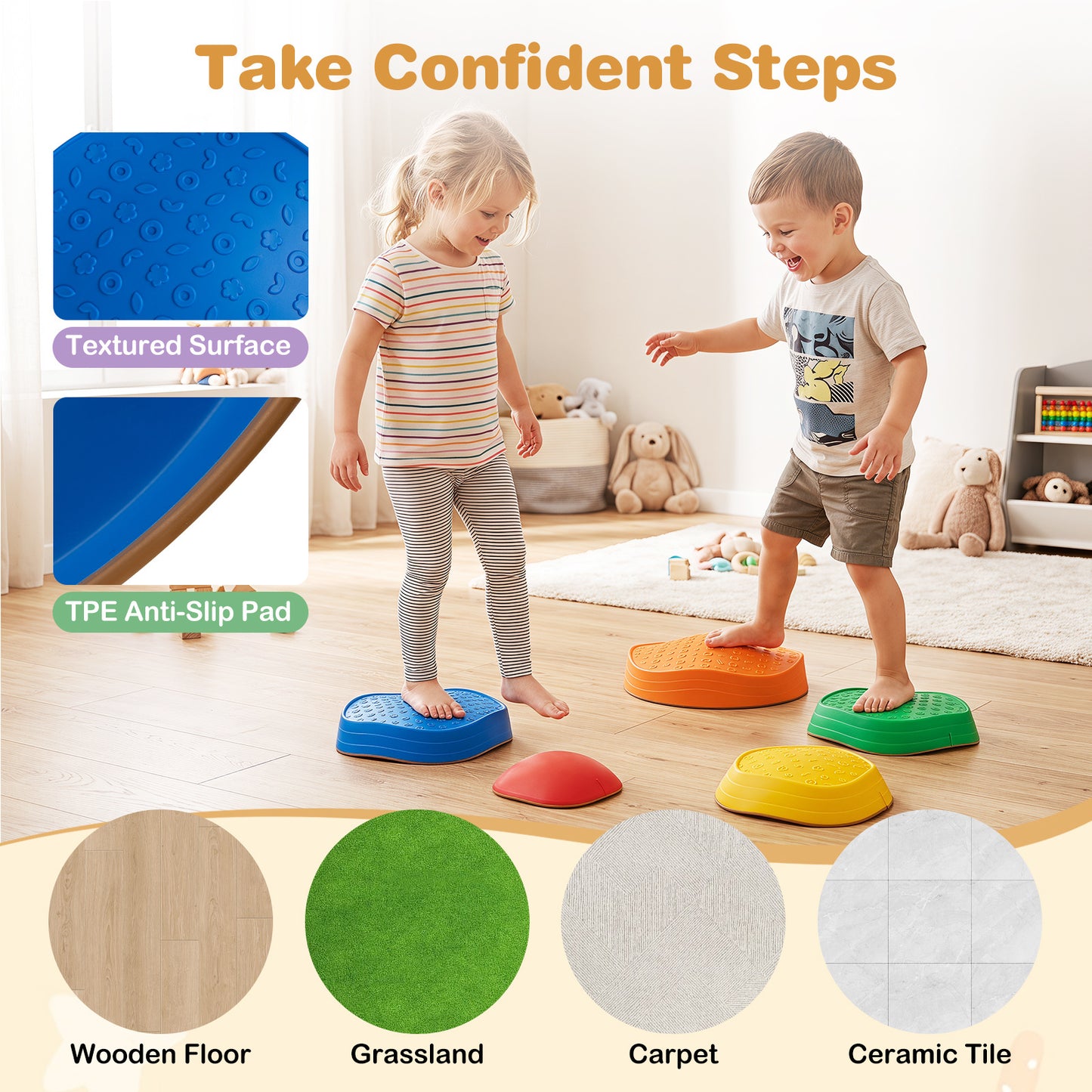 Cute Crab Theme 5 Pieces Stepping Stones Non-Slip Design for Ages 3+ Kids