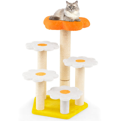 Cute Flower Cat Tree Kitty Tower with Sisal Scratching Posts-Yellow
