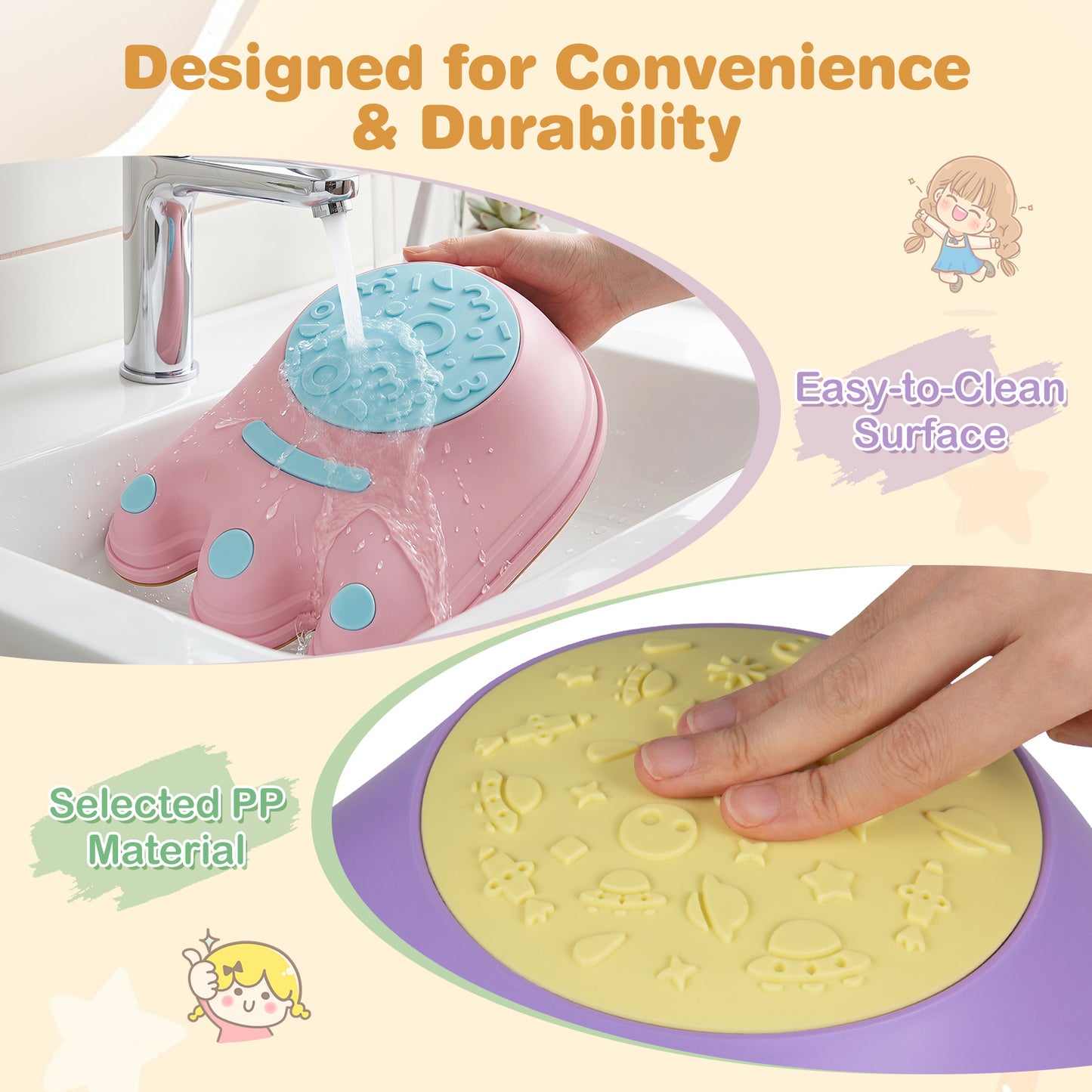 Cute Monster Theme 6 Pieces Non-Slip Design for Ages 3+ Kids