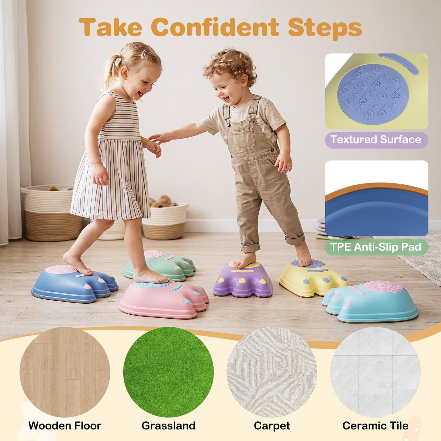Cute Monster Theme 6 Pieces Non-Slip Design for Ages 3+ Kids