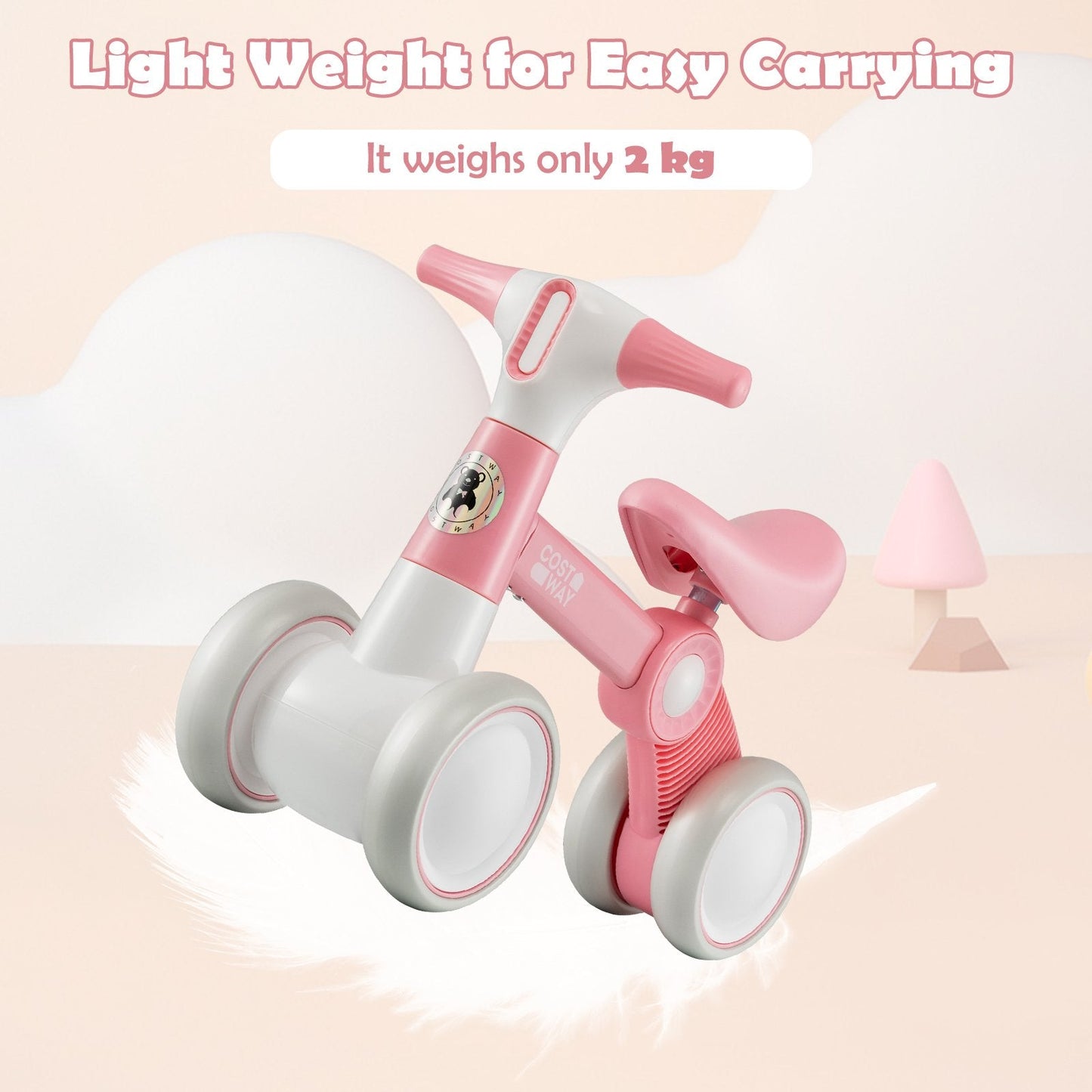 Cute Baby Balance Bike 4 Wheels with Steering Handlebars No Pedal-Pink