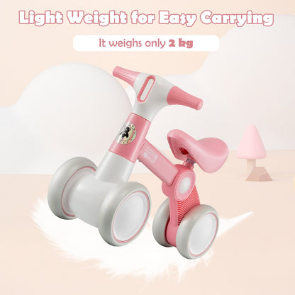 Cute Baby Balance Bike 4 Wheels with Steering Handlebars No Pedal-Pink