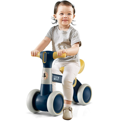 Cute Baby Balance Bike 4 Wheels with Steering Handlebars No Pedal-Yellow