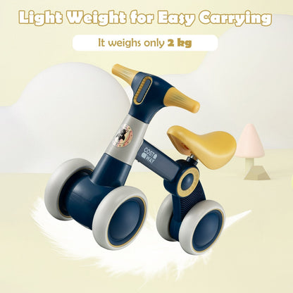 Cute Baby Balance Bike 4 Wheels with Steering Handlebars No Pedal-Yellow