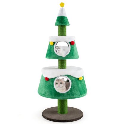 Cute Cat Tower Christmas Cat Tree for Indoor Cats with  2 Condos-Green