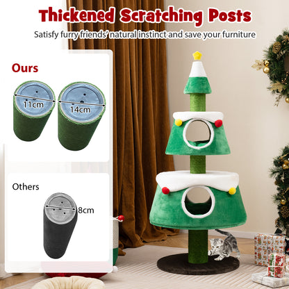 Cute Cat Tower Christmas Cat Tree for Indoor Cats with  2 Condos-Green