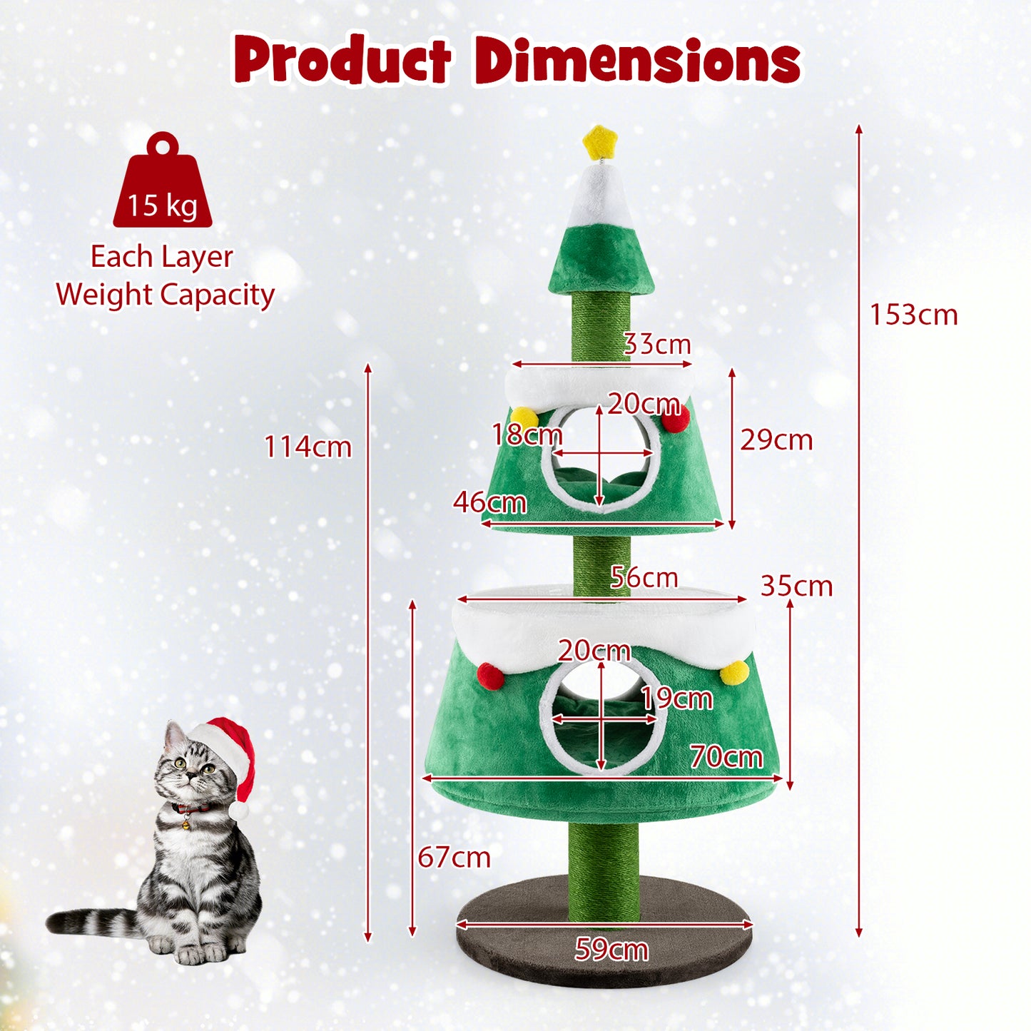 Cute Cat Tower Christmas Cat Tree for Indoor Cats with  2 Condos-Green
