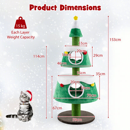 Cute Cat Tower Christmas Cat Tree for Indoor Cats with  2 Condos-Green