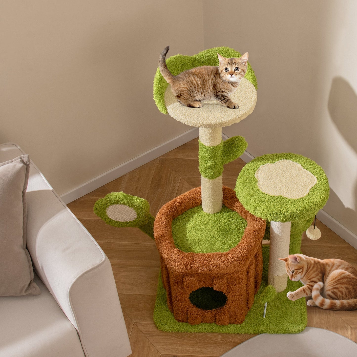 Cute Cat Tree for Adult Cats Indoor Pet Jungle Activity Center-Green