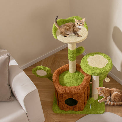 Cute Cat Tree for Adult Cats Indoor Pet Jungle Activity Center-Green