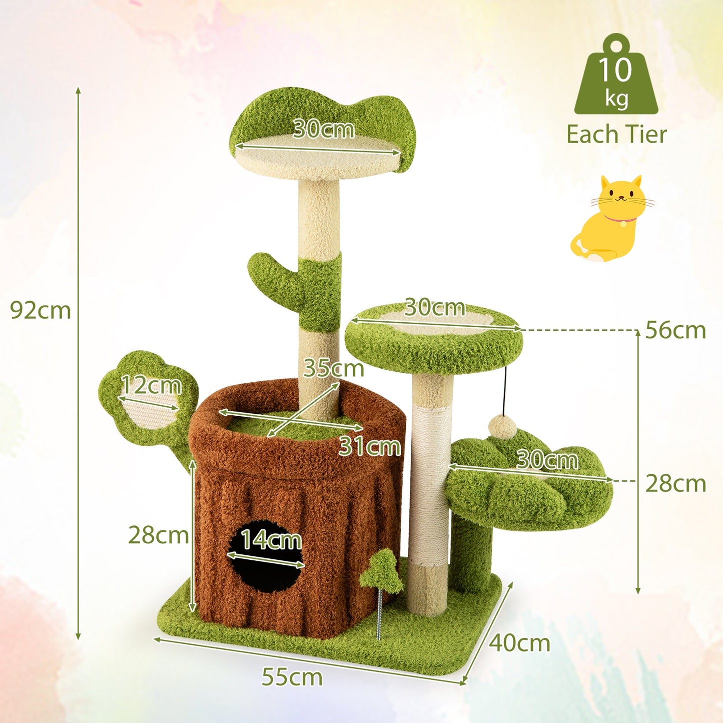 Cute Cat Tree for Adult Cats Indoor Pet Jungle Activity Center-Green