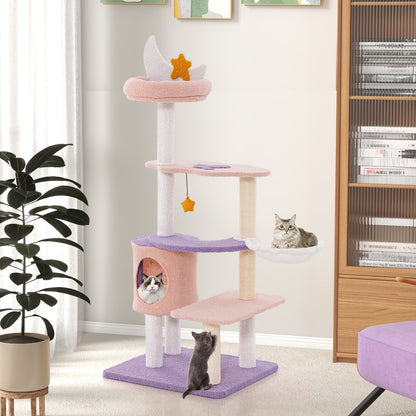 Multi-level Cute Cat Tree with Sisal Covered Scratching Posts and Condo-Purple