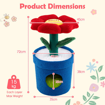 Cute Cat Tree for Indoor Cats with Flower Padded Perch and Planter Condo-Red