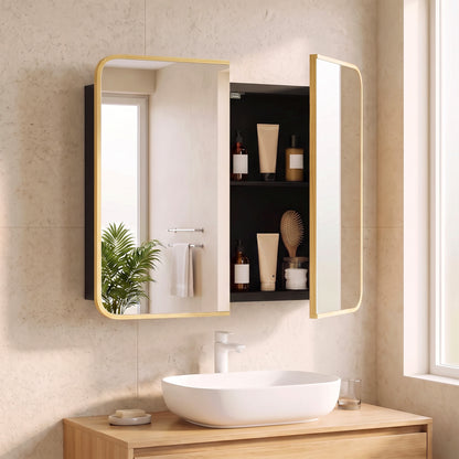 HOMCOM Bathroom Medicine Mirror Cabinet, Bathroom Wall Cabinet with Storage, Magnetic Doors and Adjustable Shelf, Natural