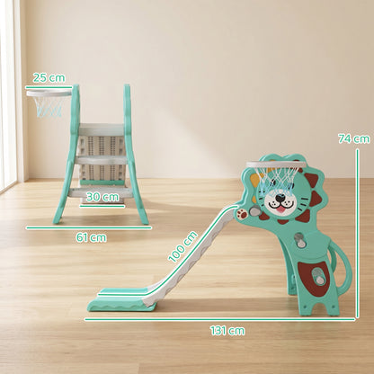 AIYAPLAY Baby Slide with Basketball Hoop, Climber, Easy to Assemble Kids Slide for Indoor Use, for Ages 18-36 Months - Blue