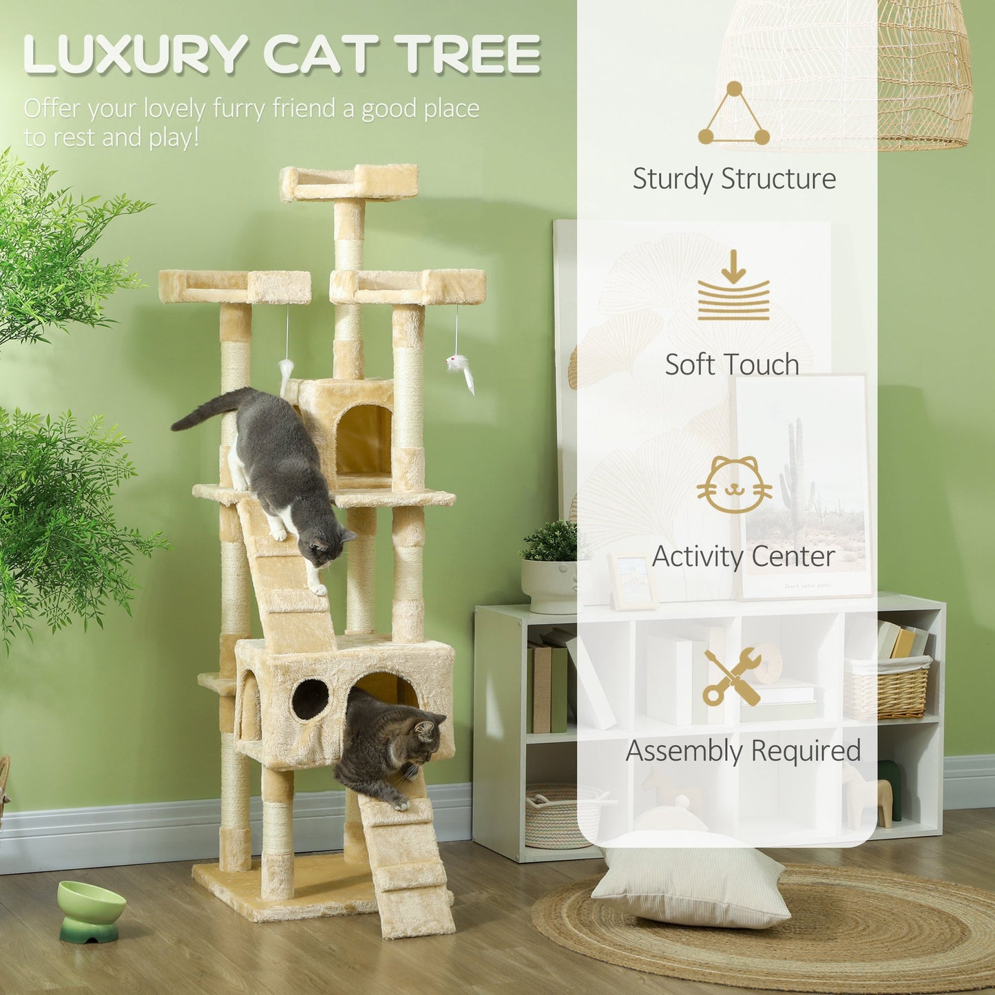PawHut Cat Tree Scratching House, Activity Play Centre