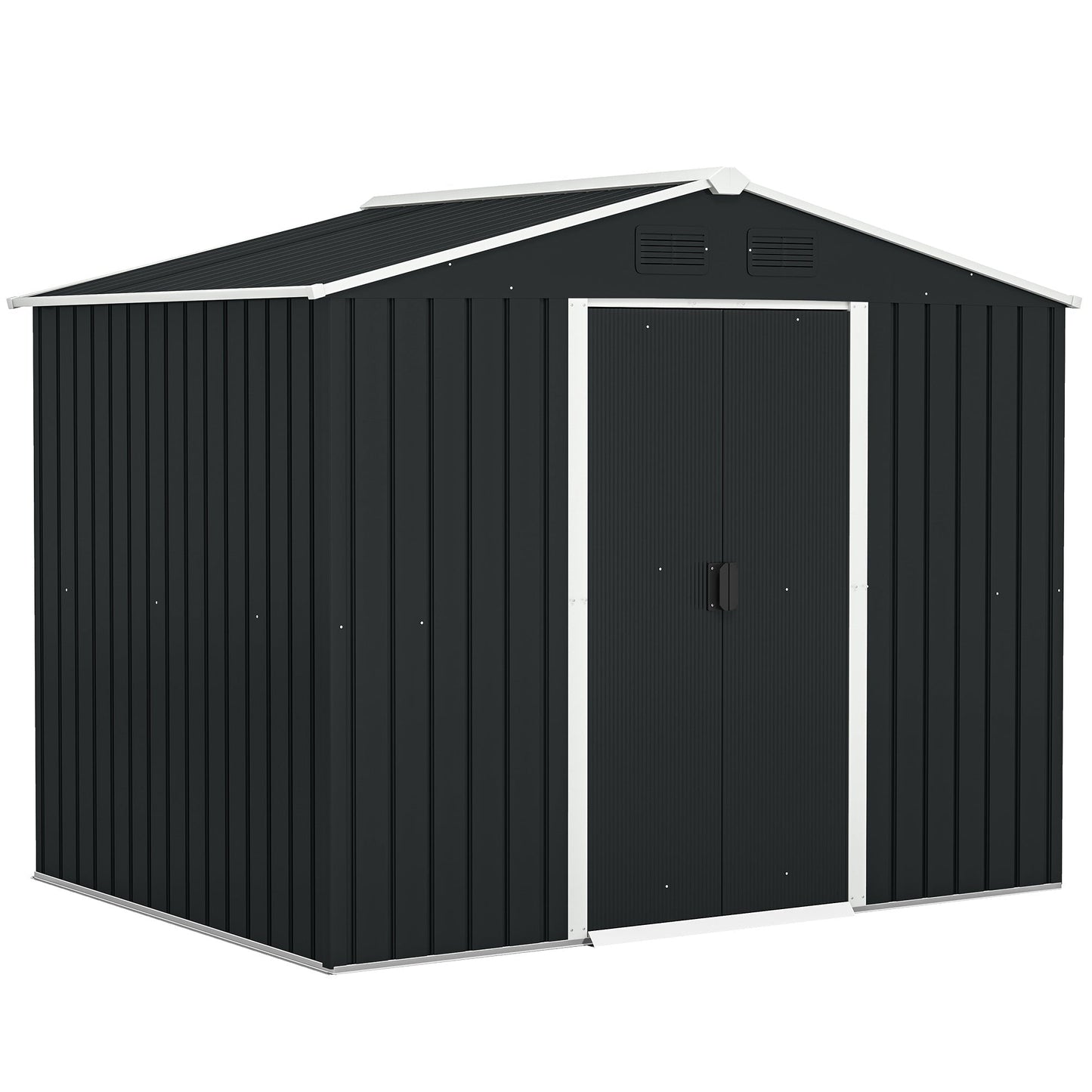 Outsunny 7.7 x 5.7ft Metal Garden Shed, Galvanised Outdoor Tool Storage House with Ventilation Slots and Sliding Doors, Grey