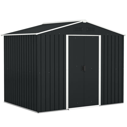 Outsunny 7.7 x 5.7ft Metal Garden Shed, Galvanised Outdoor Tool Storage House with Ventilation Slots and Sliding Doors, Grey