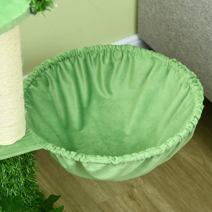 PawHut 77cm Cat Tree for Indoor Cats with Green Leaves, Scratching Posts, Hammock - Green