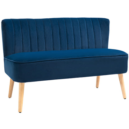 HOMCOM Nowoczesna aksamitna sofa dwuosobowa z drewnianą ramą, piankowym wypełnieniem, wysokim oparciem, miękka i wygodna, kompaktowa, niebieska