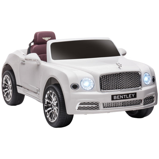 HOMCOM Bentley Mulsanne Licensed Kids Electric Ride-On Car, with Remote Control. LED lights, Music - White