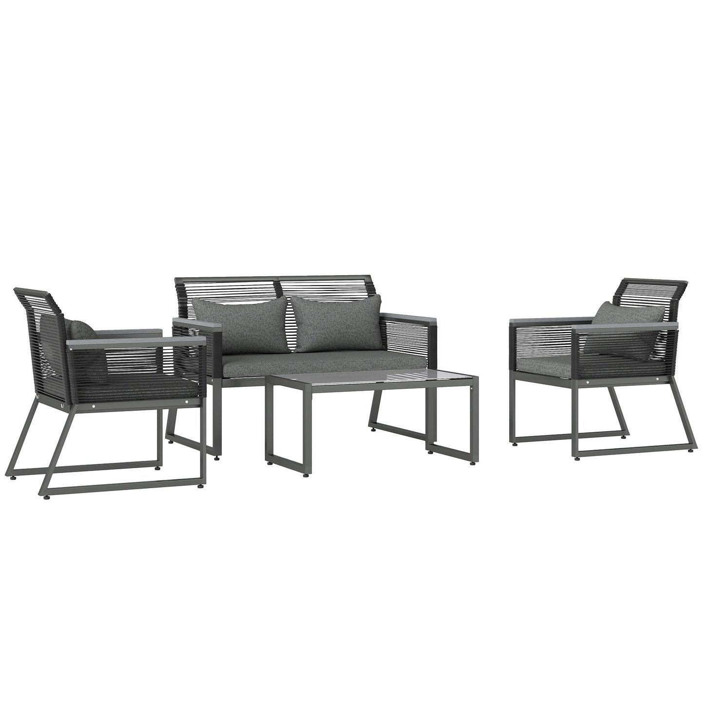 Outsunny 4 Pieces Rattan Garden Furniture Set - Charcoal Grey