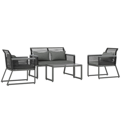 Outsunny 4 Pieces Rattan Garden Furniture Set - Charcoal Grey