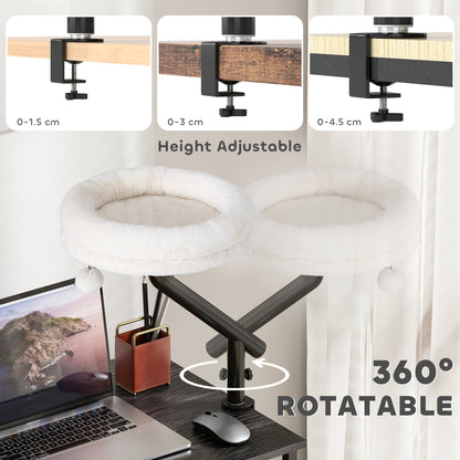 PawHut Cat Desk Bed, Cat Hammock 360Â° Rotatable Adjustable for Window, Table, Work, Cream White