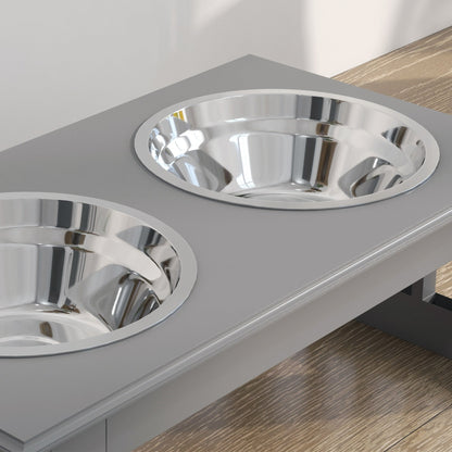 PawHut Raised Dog Feeding Bowls with Stand, Stainless Steel for Extra Small and Small Dog, 44L x 24W x 15H cm - Grey