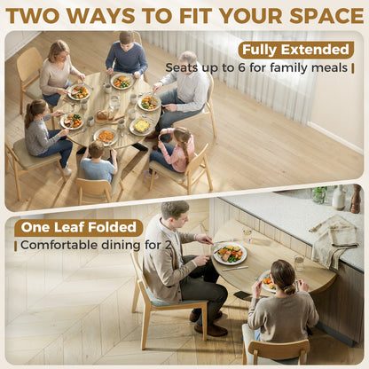 HOMCOM Folding Dining Table, Drop Leaf Table with Adjustable Feet, Natural Wood Finish