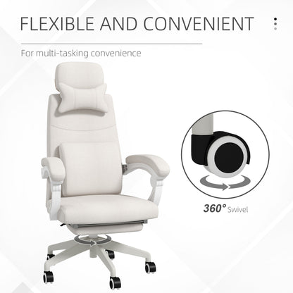 Vinsetto Linen-Look Office Chair, with 160¡ Reclining Back and Footrest - White