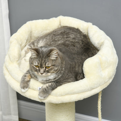 PawHut Cat Tree, with Sisal Wrapped Scratching Post - Cream