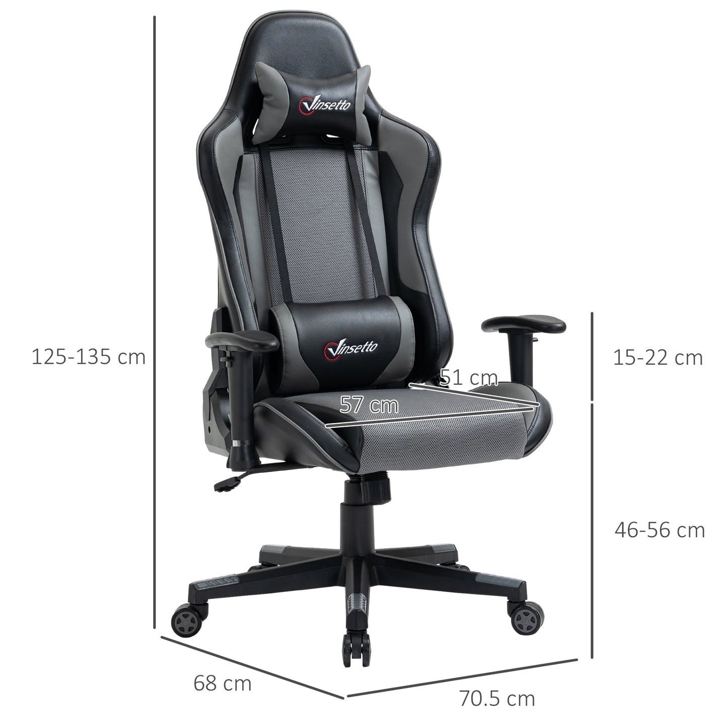 Vinsetto Gaming Chair Racing Style Ergonomic Office Chair High Back Computer Desk Chair Adjustable Height Swivel Recliner with Headrest and Lumbar Support, Grey