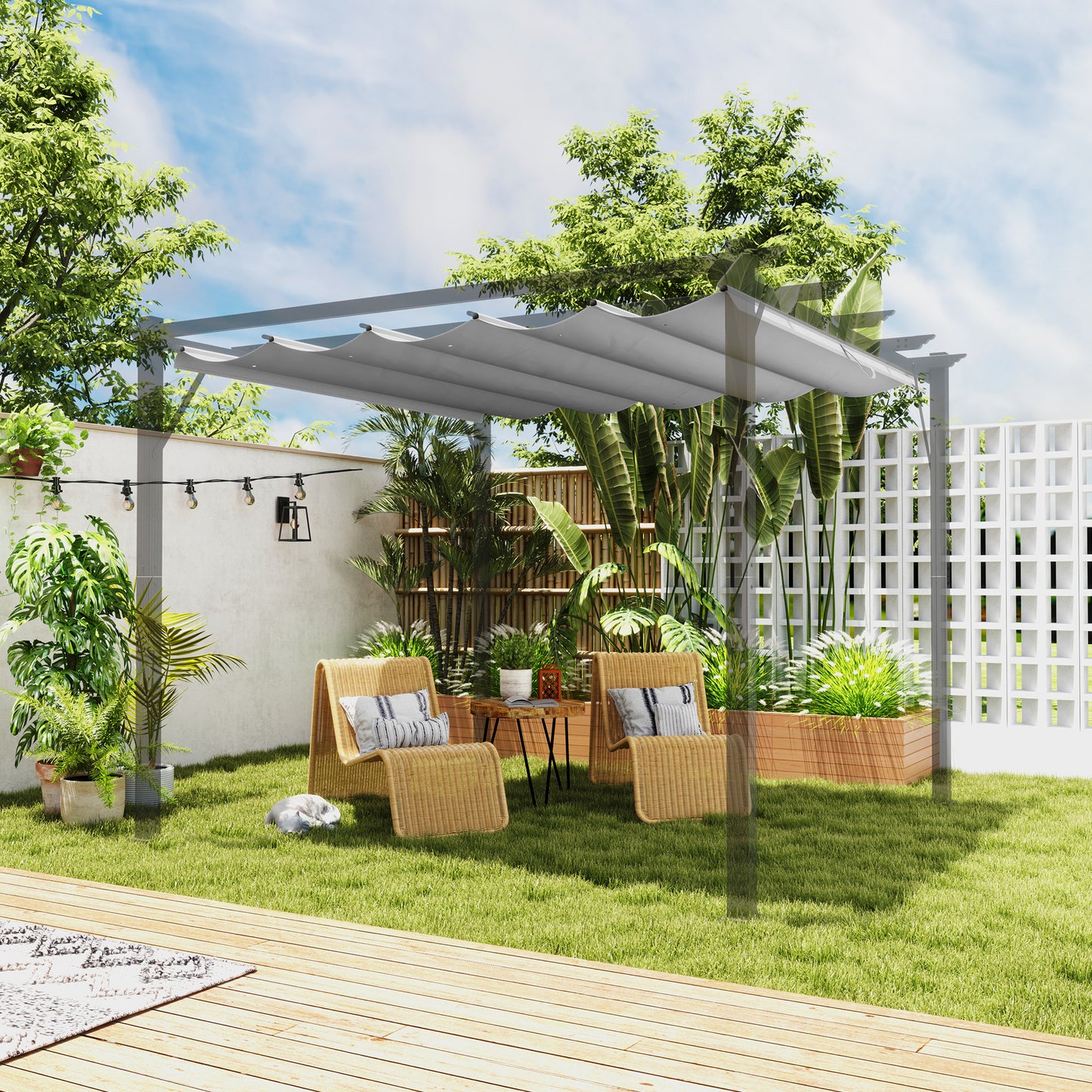 Osłona przeciwsłoneczna Outsunny Retractable Pergola Shade Cover, wymienna tkanina na baldachim do pergoli 3 x 3 (m), dach altany Retractable, jasnoszary