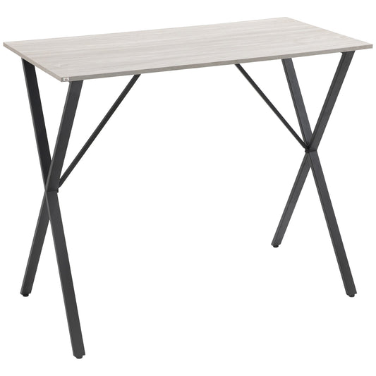HOMCOM 120 cm Rectangular Bar Table for 4 People, Modern Breakfast Bar Table with Wood Effect Tabletop, Steel Legs, Coffee Desk for Living Room, White